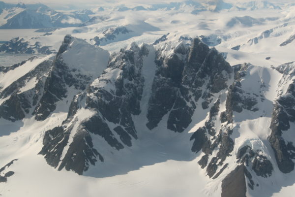 Aerial view of snow-covered mountains