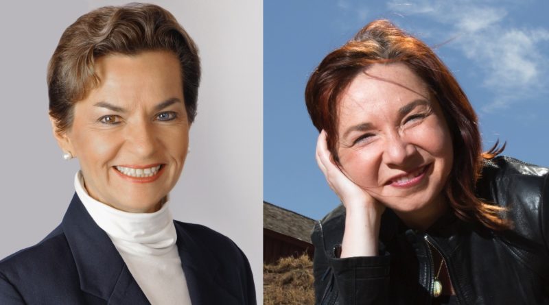 Headshots of Christiana Figueres and Katharine Hayhoe