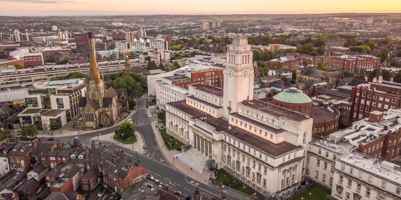 Aerial view showing University of Leeds campus