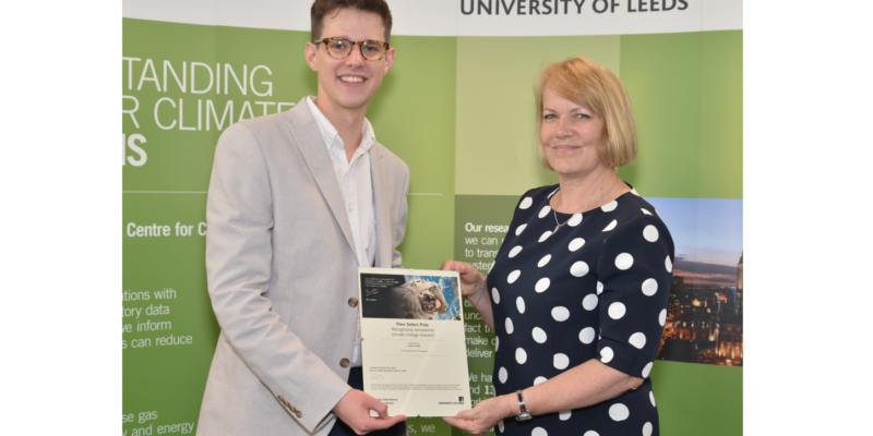 University of Leeds Chancellor Professor Dame Jane Francis presenting Tom Slater, with his Piers Sellers PhD Prize certificate in 2019