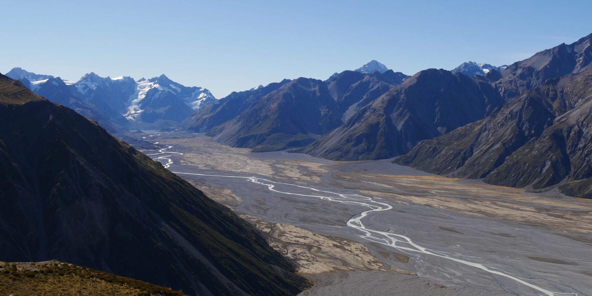 Glacier and river running through glacial valley