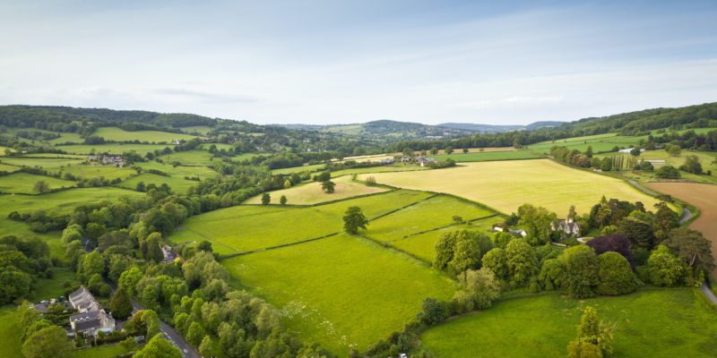 Green rolling hills in UK countryside