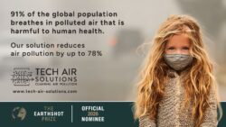 Tech Air logo and graphic with a girl wearing a face mask